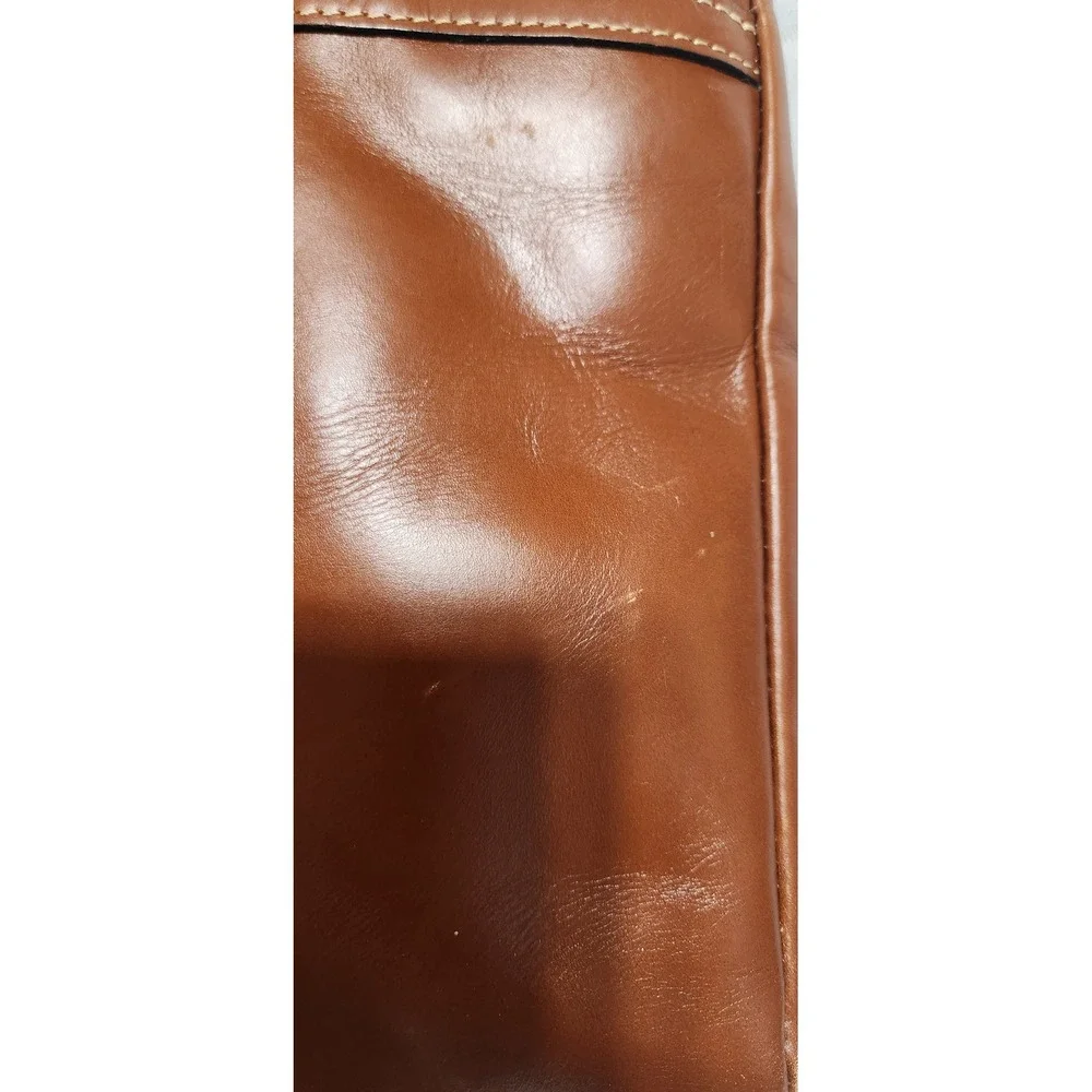 Patricia Nash Poppy Cognac Brown Leather Shoulder Bag Tote Contrast Stitching